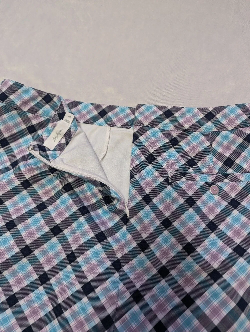 Lady Hagen Blue Purple Plaid Women's Golf Athletic Skort With Zipper Front Sz 8